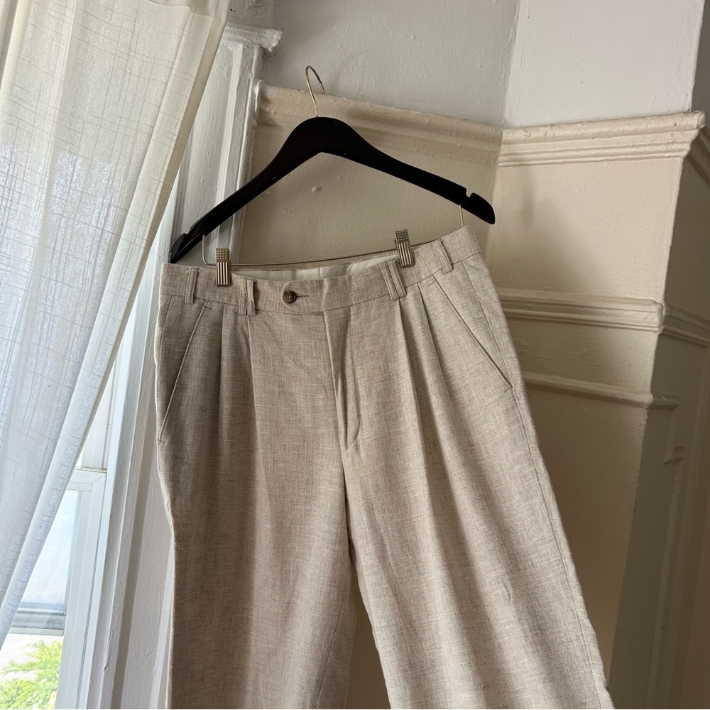 Tailored Light Tan Linen Blend Pants
